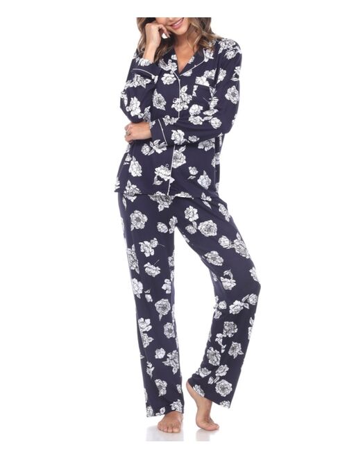 White Mark Women's Long Sleeve Floral Pajama Set, 2-Piece