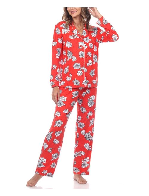 White Mark Women's Long Sleeve Floral Pajama Set, 2-Piece