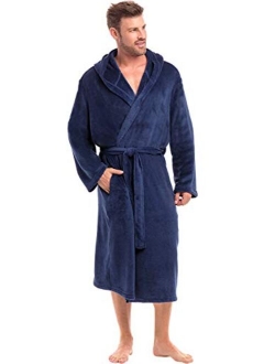 Men's Lightweight Fleece Robe with Hood, Soft Bathrobe