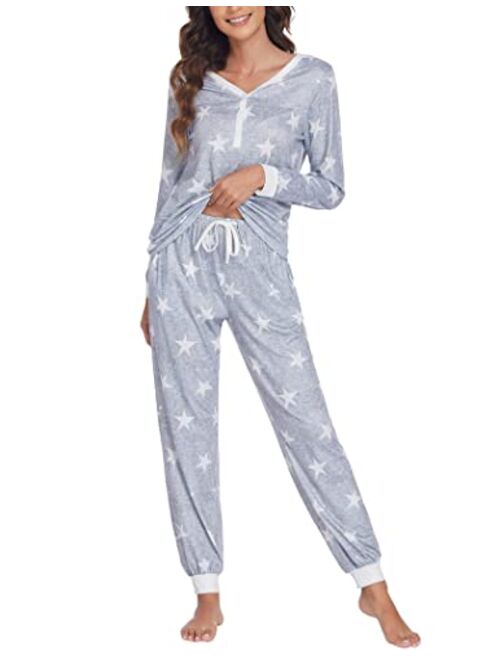 Ekouaer Men's Pajama Set Long Sleeve Pjs Set Top and Pant Sleepwear Soft Lounge Set