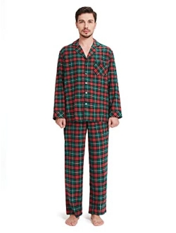 SIORO Mens Pajama Sets, 100% Cotton Flannel Sleepwear Soft Plaid PJ Set Loungewear