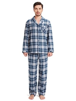 SIORO Mens Pajama Sets, 100% Cotton Flannel Sleepwear Soft Plaid PJ Set Loungewear