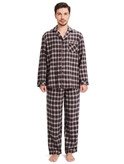 SIORO Mens Pajama Sets, 100% Cotton Flannel Sleepwear Soft Plaid PJ Set Loungewear