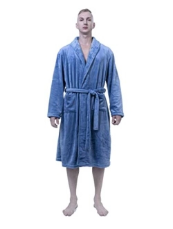 XING YE CHUAN Men's Fleece Robe, Warm Plush Bathrobe