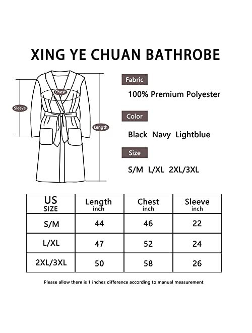 XING YE CHUAN Men's Fleece Robe, Warm Plush Bathrobe