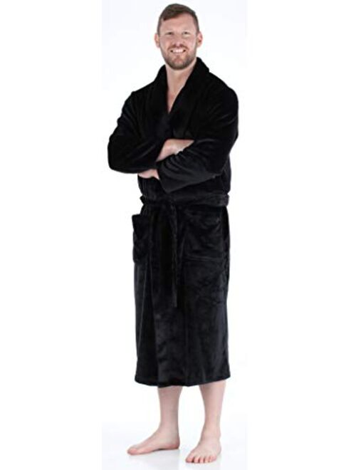 PajamaMania Men's Plush Long Sleeve Fleece Long Bathrobe