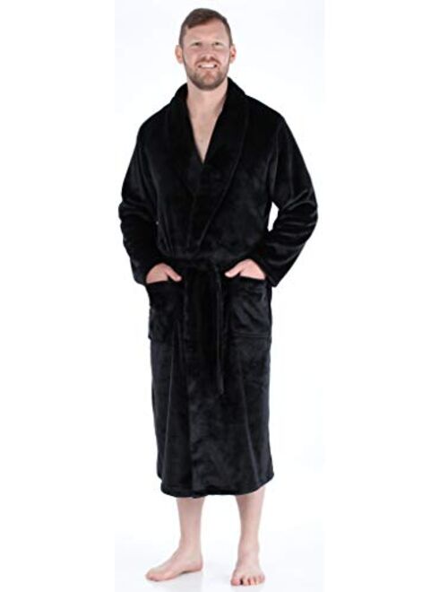 PajamaMania Men's Plush Long Sleeve Fleece Long Bathrobe