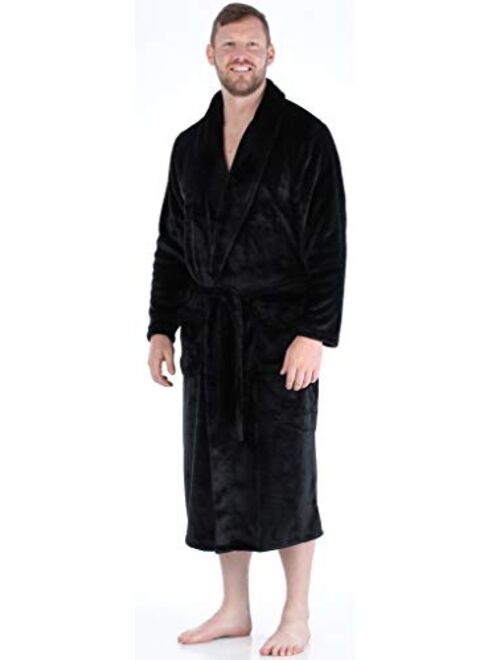 PajamaMania Men's Plush Long Sleeve Fleece Long Bathrobe