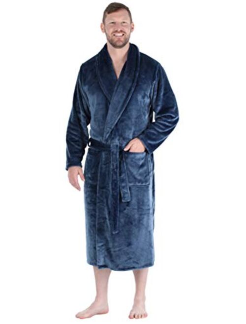 PajamaMania Men's Plush Long Sleeve Fleece Long Bathrobe