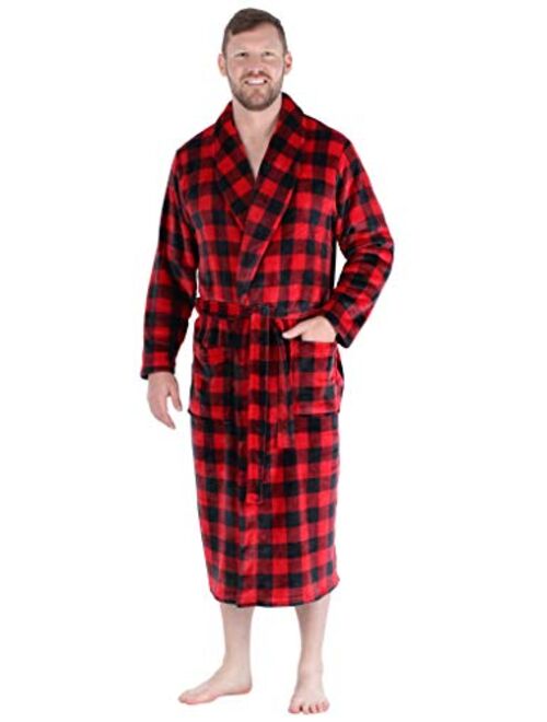 PajamaMania Men's Plush Long Sleeve Fleece Long Bathrobe