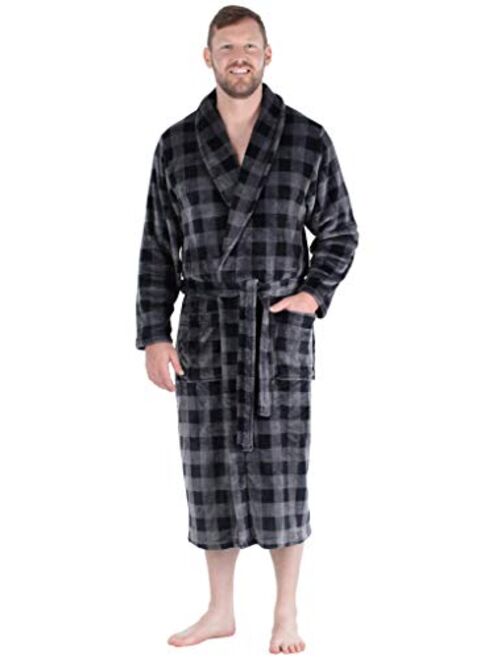 PajamaMania Men's Plush Long Sleeve Fleece Long Bathrobe