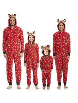 Family Matching Christmas Pajamas Set Sleepwear Jumpsuit Hoodie with Hood Matching Holiday PJ's for Family