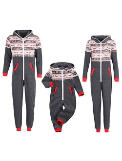 Family Matching Christmas Pajamas Set Sleepwear Jumpsuit Hoodie with Hood Matching Holiday PJ's for Family