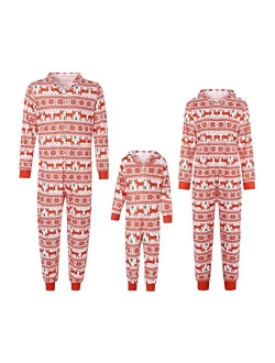 Family Matching Christmas Pajamas Set Sleepwear Jumpsuit Hoodie with Hood Matching Holiday PJ's for Family