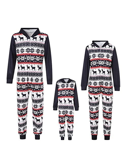 Multitrust Family Matching Christmas Pajamas Set Sleepwear Jumpsuit Hoodie with Hood Matching Holiday PJ's for Family