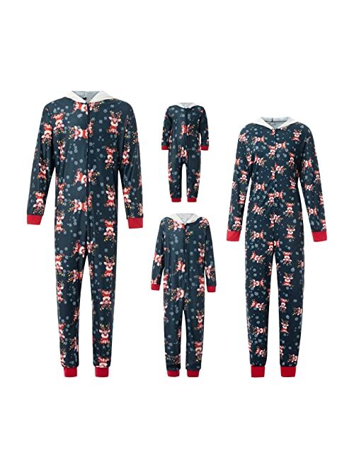 Multitrust Family Matching Christmas Pajamas Set Sleepwear Jumpsuit Hoodie with Hood Matching Holiday PJ's for Family