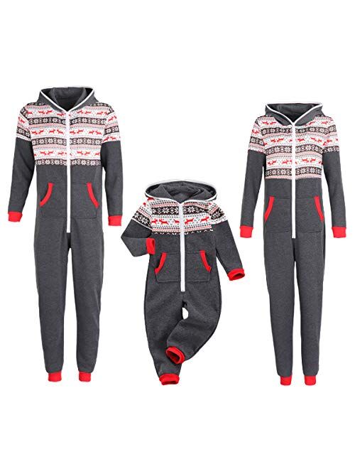 Multitrust Family Matching Christmas Pajamas Set Sleepwear Jumpsuit Hoodie with Hood Matching Holiday PJ's for Family