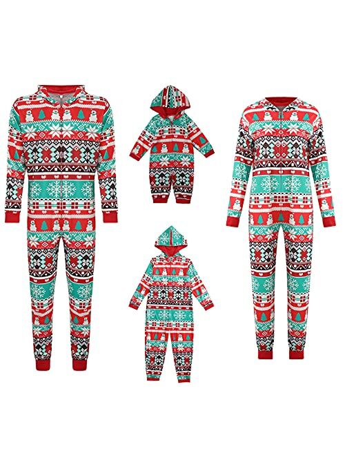 Multitrust Family Matching Christmas Pajamas Set Sleepwear Jumpsuit Hoodie with Hood Matching Holiday PJ's for Family