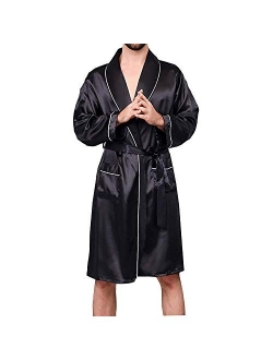 BridalAffair Men's Summer Luxurious Kimono Soft Satin Robe Long-Sleeve Nightgown Printed Pajamas Bathrobes