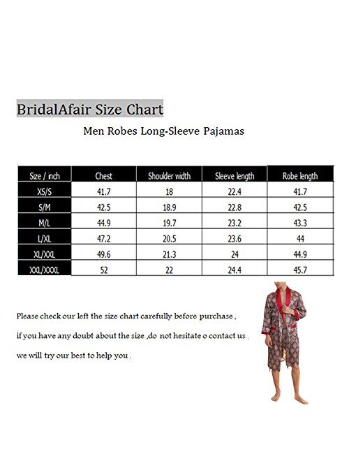 BridalAffair Men's Summer Luxurious Kimono Soft Satin Robe Long-Sleeve Nightgown Printed Pajamas Bathrobes