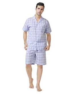 Men's Cotton Short Henley Sleepwear Pajamas Soft Comfortable Classic Button-Down Woven Summer Set