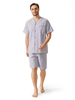 Men's Cotton Short Henley Sleepwear Pajamas Soft Comfortable Classic Button-Down Woven Summer Set