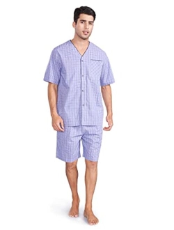 Men's Cotton Short Henley Sleepwear Pajamas Soft Comfortable Classic Button-Down Woven Summer Set