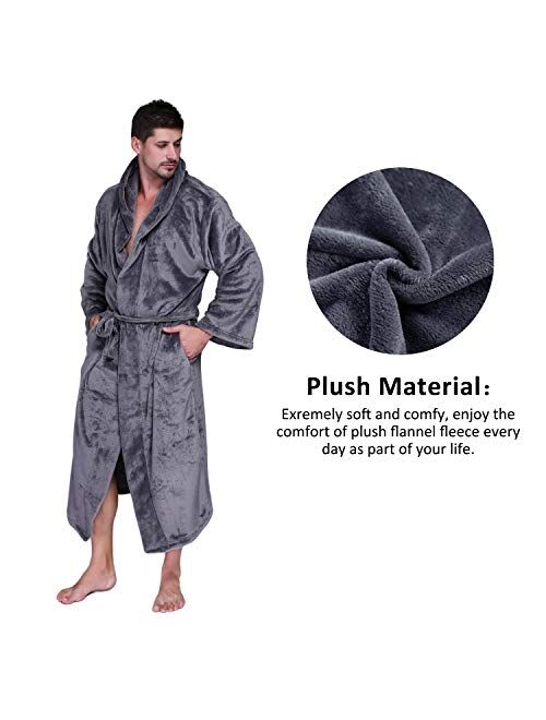 Whoyun Mens Robe Plush with Hood Bathrobe Big and Tall Hooded Lightweight Fleece Flannel