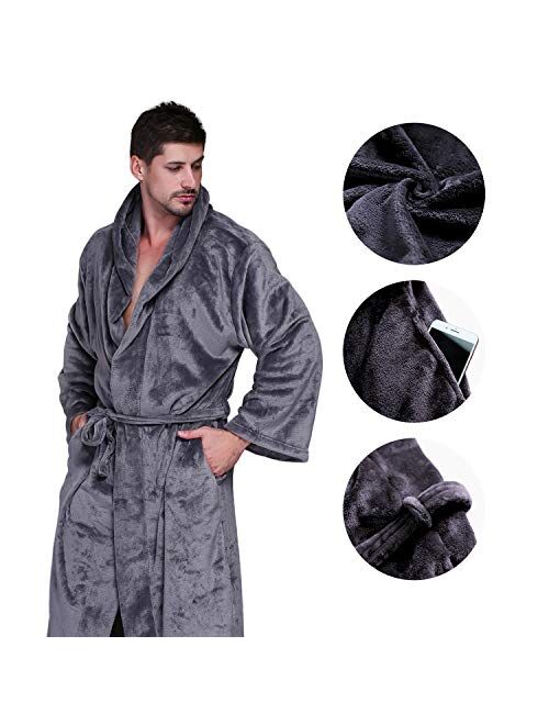 Whoyun Mens Robe Plush with Hood Bathrobe Big and Tall Hooded Lightweight Fleece Flannel