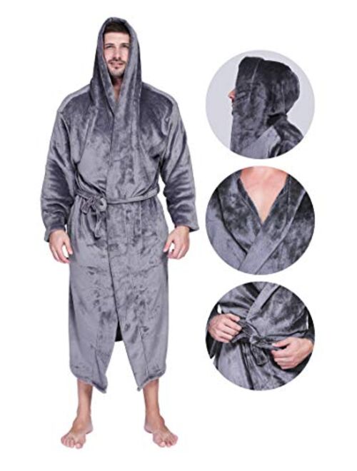 Whoyun Mens Robe Plush with Hood Bathrobe Big and Tall Hooded Lightweight Fleece Flannel