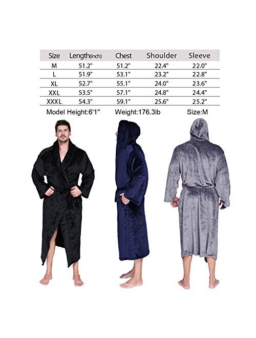 Whoyun Mens Robe Plush with Hood Bathrobe Big and Tall Hooded Lightweight Fleece Flannel