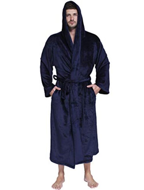 Whoyun Mens Robe Plush with Hood Bathrobe Big and Tall Hooded Lightweight Fleece Flannel