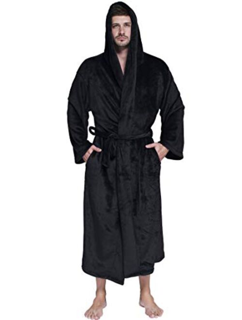 Whoyun Mens Robe Plush with Hood Bathrobe Big and Tall Hooded Lightweight Fleece Flannel