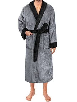 PAVILIA Mens Fleece Sherpa Robe | Soft Warm Shaggy Bathrobe for Men, Plush Spa Robe