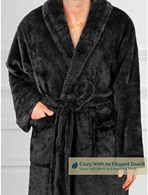 PAVILIA Mens Fleece Sherpa Robe | Soft Warm Shaggy Bathrobe for Men, Plush Spa Robe