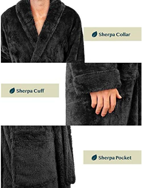 PAVILIA Mens Fleece Sherpa Robe | Soft Warm Shaggy Bathrobe for Men, Plush Spa Robe