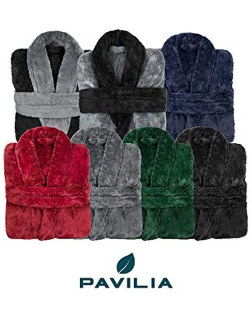 PAVILIA Mens Fleece Sherpa Robe | Soft Warm Shaggy Bathrobe for Men, Plush Spa Robe