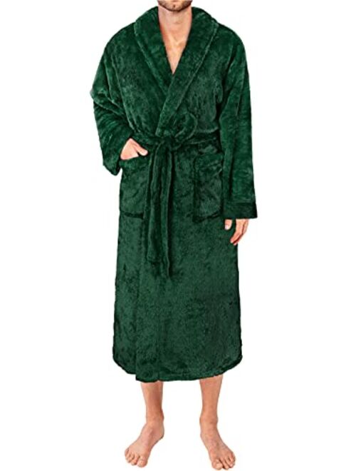 PAVILIA Mens Fleece Sherpa Robe | Soft Warm Shaggy Bathrobe for Men, Plush Spa Robe