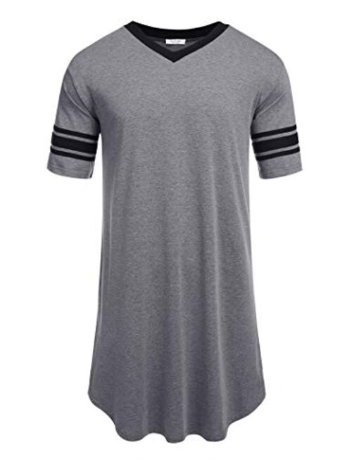 luxilooks Sleepwear Men Nightgown Casual Nightshirt Big & Tall Loose Pajama Sleeping Shirt Comfy V Neck Long Nightwear S-XXXL