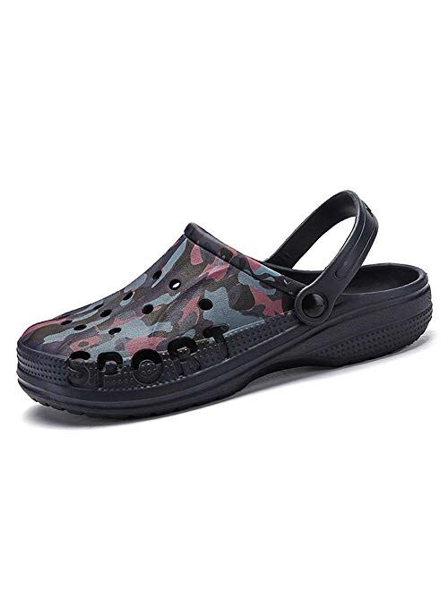 PHILDA Men's Camouflage Garden Clog Water Shoes Lightweight Slippers Anti-Slip Rubber Indoor Outdoor Mules Quick Drying Non Slip Sandals