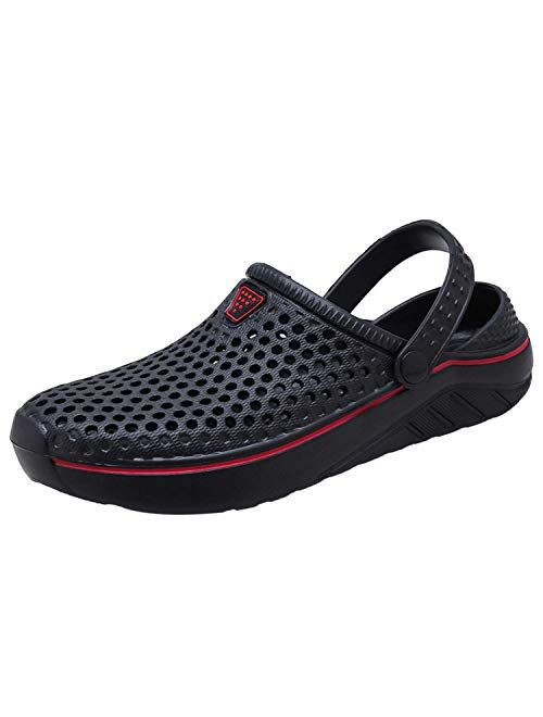 PHILDA Men's Lightweight Breathable Slippers Quick-Drying Water Shoes Non-Slip Round Head Garden Clogs Sandals for Summer