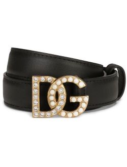 logo-plaque studded belt