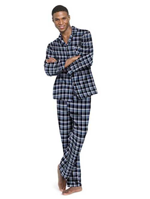 Hanes Mens Flannel Long Sleeve Checked Pajamas Set