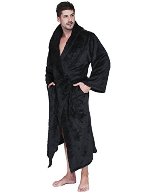 VERNASSA Mens Fleece Robe, Long Hooded Bathrobe Sleepwear