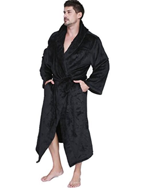 VERNASSA Mens Fleece Robe, Long Hooded Bathrobe Sleepwear