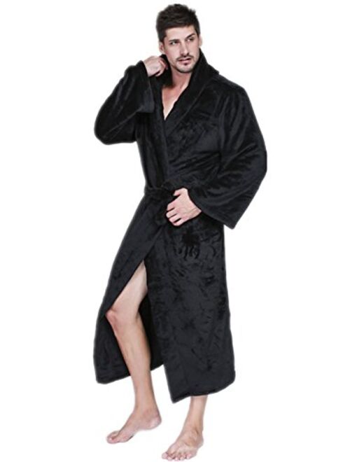 VERNASSA Mens Fleece Robe, Long Hooded Bathrobe Sleepwear