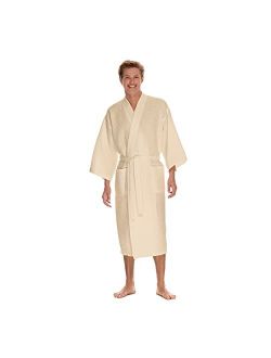 Boca Bt Terry Men's Waffle Robe by BOCA TERRY, Waffle Knit Spa Robe, Long Lightweight Cotton Kimono Hotel Bathrobe