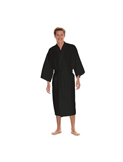 Boca Bt Terry Men's Waffle Robe by BOCA TERRY, Waffle Knit Spa Robe, Long Lightweight Cotton Kimono Hotel Bathrobe