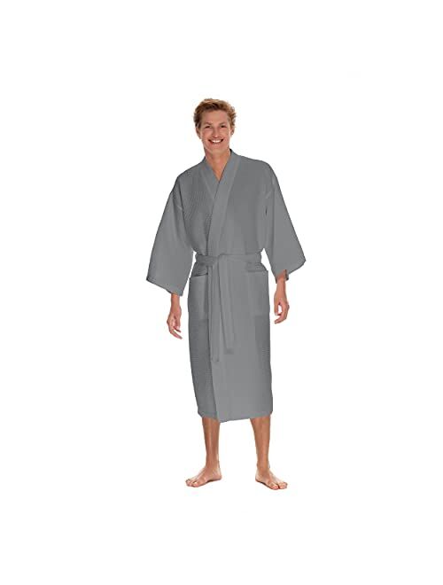 Boca Bt Terry Men's Waffle Robe by BOCA TERRY, Waffle Knit Spa Robe, Long Lightweight Cotton Kimono Hotel Bathrobe