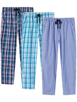 AjezMax Men's Pajama Bottoms Cotton Plaid Sleep Pants Long Lounge Pants Long Sleepwear Pack